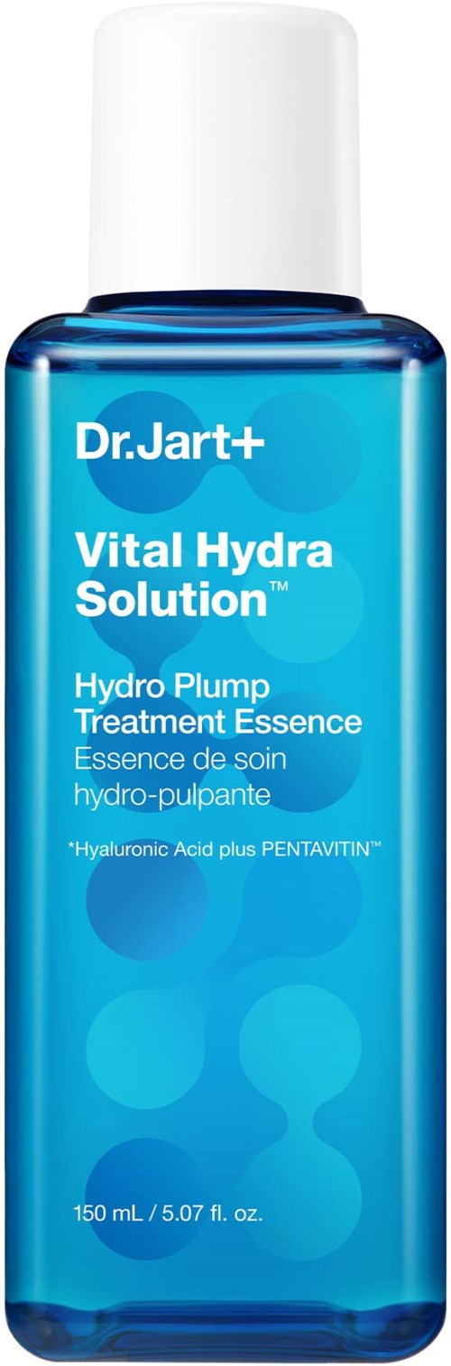 Blauwe fles van Dr. Jart+ Vital Hydra Solution Hydro Plump Treatment Essence.
