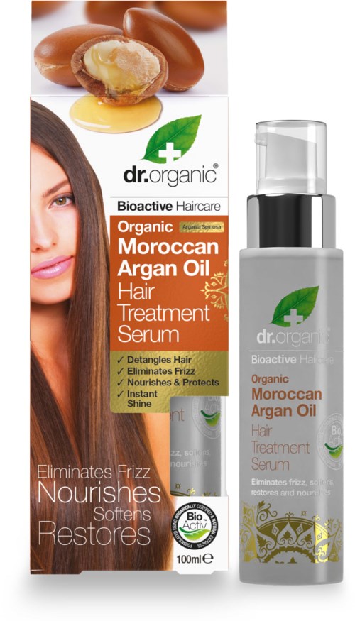Haarbehandeling serum met Marokkaanse Arganolie, voor glans, zachtheid en frizz-beheersing. Inclusief de verpakking.