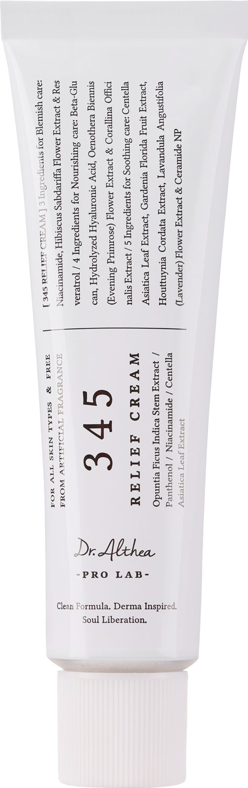 A white tube of skincare product with black text, labeled '345 RELIPER CREAM,' by Dr. Aletha, for skin renewal.