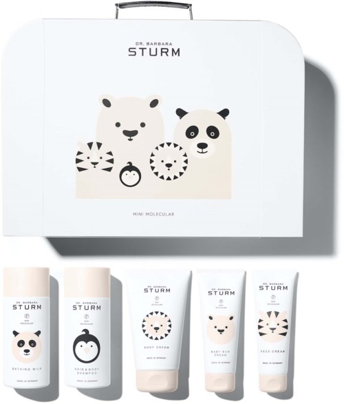 Verpackung mit niedlichen Tierillustrationen, darunter Panda, Tiger und Bär, mit der Aufschrift 'DR. BARBARA STURM'.