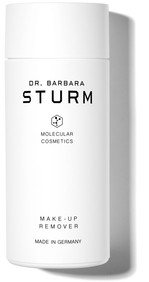 Biała butelka z czarnym napisem 'Dr. Barbara Sturm' i 'Make-up Remover'.