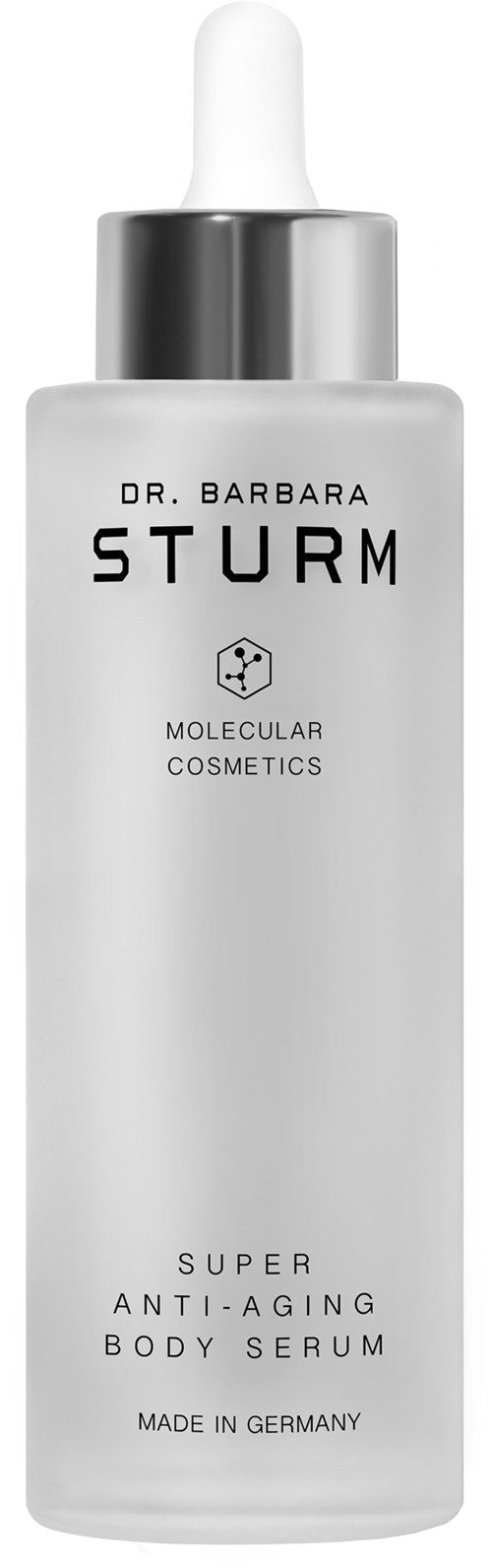 Eine Flasche Dr. Barbara Sturm Anti-Aging Körperserum mit Pipette.