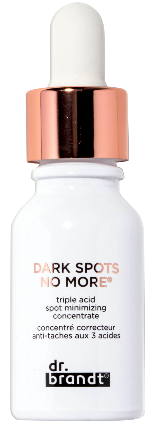 Eine weiße Flasche mit Tropfpipette enthält ein Produkt gegen dunkle Flecken und Akne-Narben.