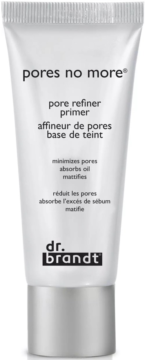 Eine weiße Tube mit dem Text "pores no more" und zusätzlichen Angaben zu Porenverfeinerung und Ölaufnahme. Es ist ein Hautpflegeprodukt.