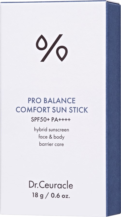 Eine weiße und blaue Box mit einem Prozentzeichen, beschreibt Sonnenschutz für Gesicht und Körper, SPF 50, wasserfest.