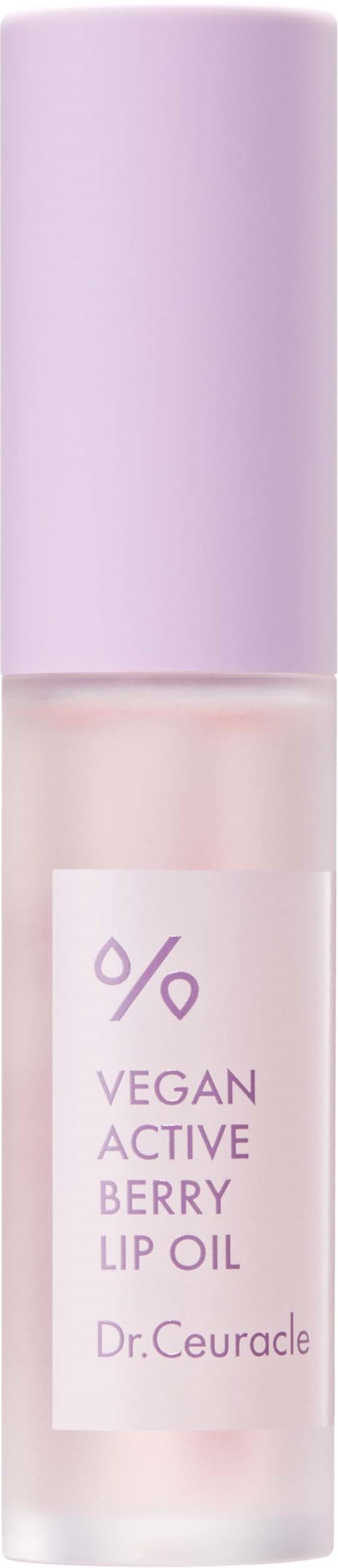 A small bottle with a pink cap, labeled as vegan berry lip oil by Dr. Ceuracle.