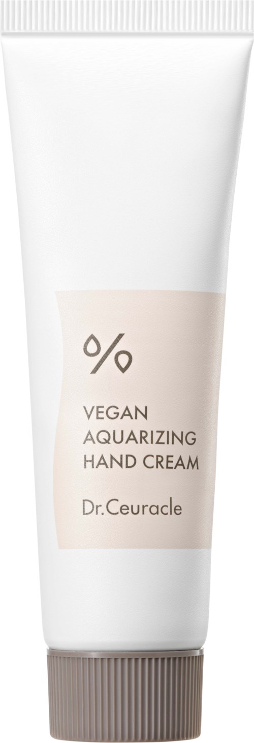Eine weiße Tube mit der Aufschrift 'Vegan Aquaring Hand Cream' von Dr. Ceuracle, mit grauem Deckel.
