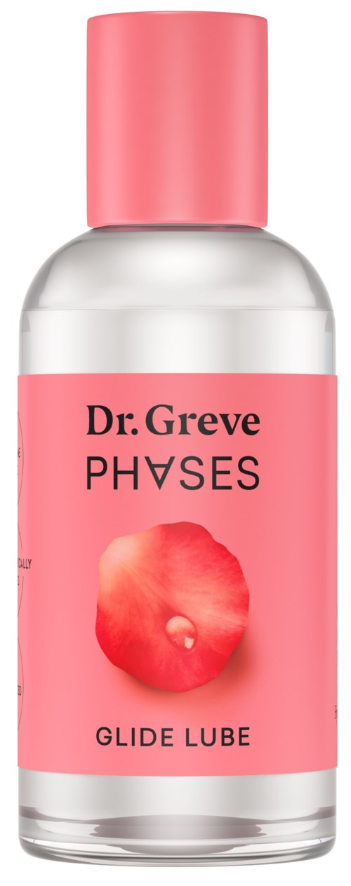 A small bottle labeled "Dr. Greve PHASES GLIDE LUBE" with a pink cap and pink label featuring a peach.