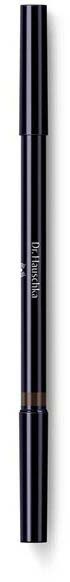 A black, sleek makeup or eyeliner pen with a cap, standing vertically on a black background.