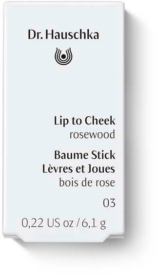 Verpakking voor huidverzorgingsproduct voor Dr. Hauschka lippenbalsem met rosewood en rozengeur, gewicht 0,22 ounce.