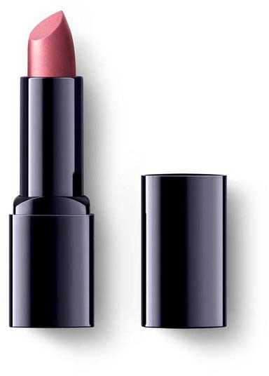 A pink lipstick with the cap off, showing the lipstick, on a white background.