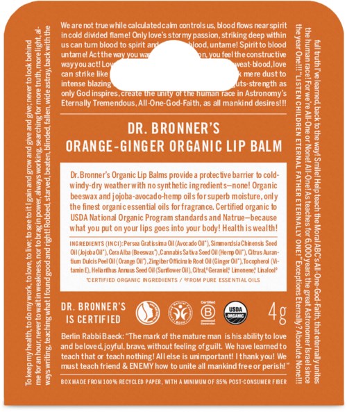 Dr. Bronner's Orange-Ginger Organic Lip Balm 4 g