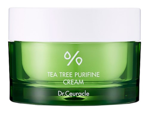 Groene pot met Tea Tree Purifine Creme door Dr. Ceuracle, wit deksel.