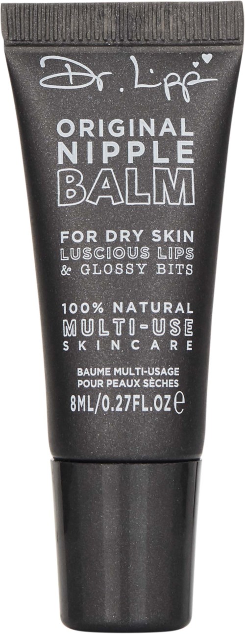 A black tube container of Dr. Lipp Original Nipple Balm for dry skin, 8ml size, with white and gray text.