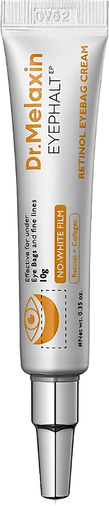 Een tube van Dr. MelaXin oogproduct met retinol en vitamine E voor droge en gevoelige ogen.
