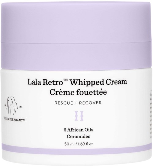 En krukke med La La Retro Whipped Cream med seks afrikanske oljer og keramikk, for redning og gjenoppretting.