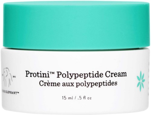 En hvit boks med en turkis lokk, merket 'Protini Polypeptide Cream' og viser 15 ml.