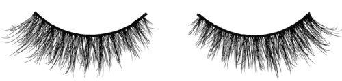 Illustration of closed eyes with long eyelashes. Black background highlights the eyelash details.