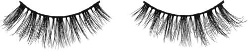 A black and white illustration of closed eyes with long eyelashes on a white band.