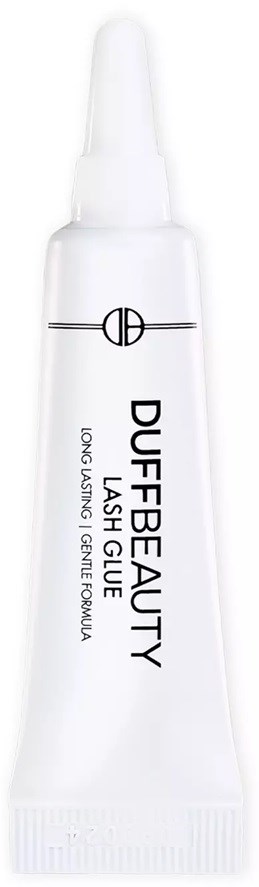 Clear tube with a white cap, contains lash gel, labeled 'DUFBEAUTY'.