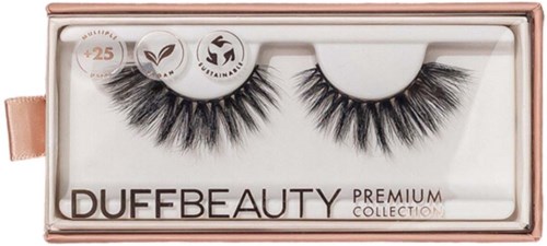 False eyelashes in a box with branding and labels, designed to enhance eye appearance.