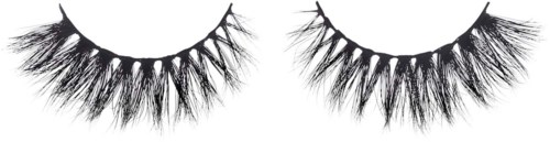 A pair of long, thick false eyelashes on a white background.