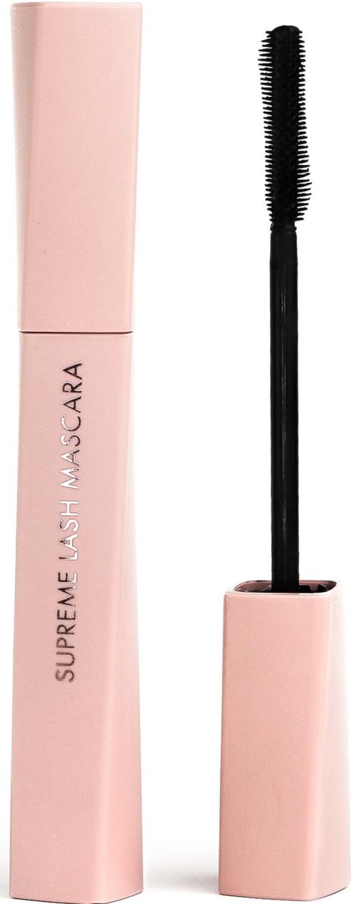 Pink mascara tube with a brush wand attached, labeled 'Supreme Lash Mascara' in simple font.