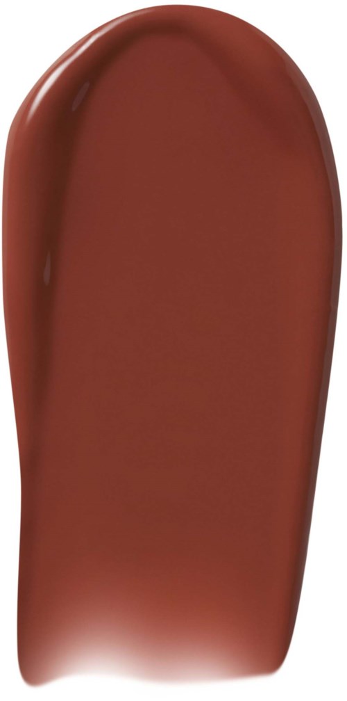 A close-up of a reddish-brown object shaped like a rounded rectangle with smooth, shiny surfaces.