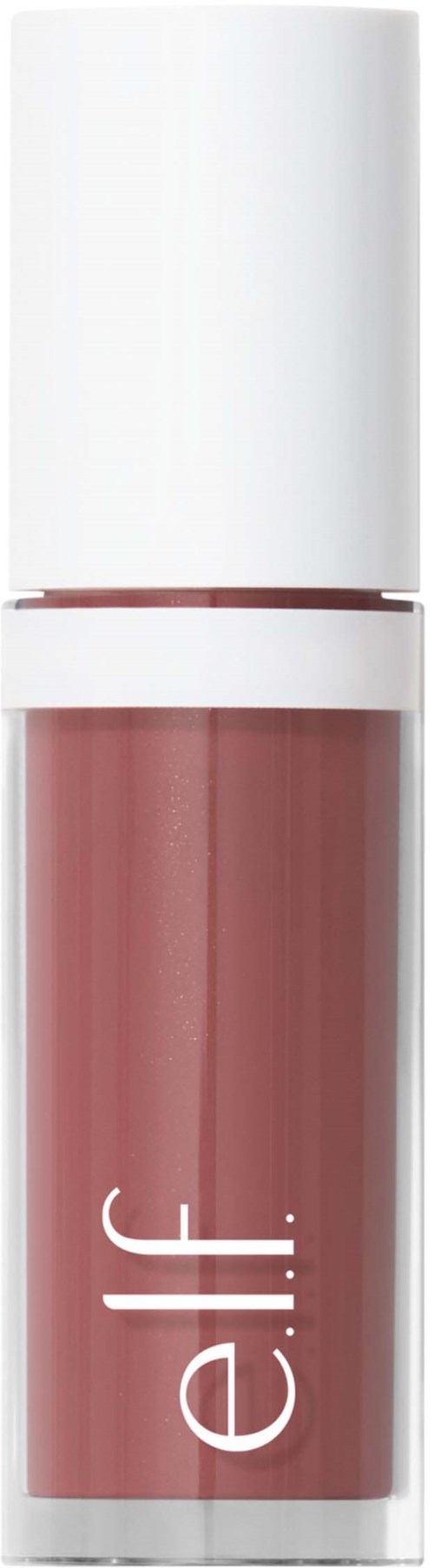 This is a tube of e.l.f. lip gloss with a clear cap and a pinkish shade inside.