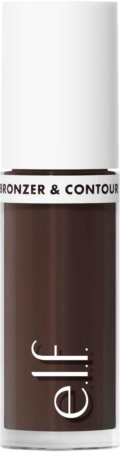 Ruskea meikkaputki, jossa on valkoinen kansi ja teksti "BRONZER & CONTOUR".