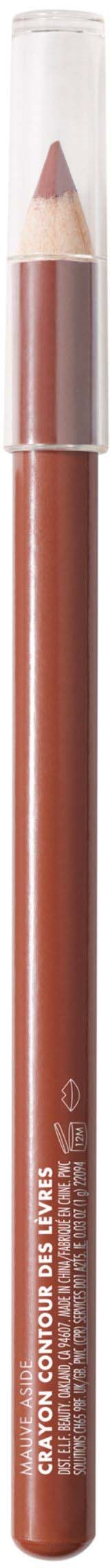 A brown lip liner pencil with a transparent cap showing the pencil tip.