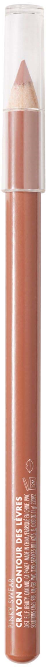 A beige lipstick pencil with a clear cap and a pointed tip.