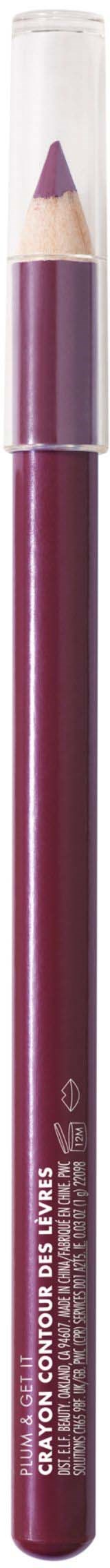 A purple lip liner pencil with a transparent cap and a sharpened tip.
