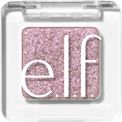Pinkki glitteripinta neliö, jossa on suurilla valkoisilla kirjaimilla 'e.l.f' ja läpinäkyvä muovipakkaus.