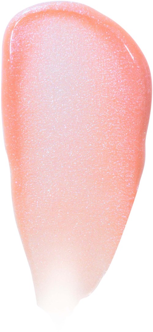 A pink teardrop-shaped object with a sparkly surface, resembling a beauty or skincare item.