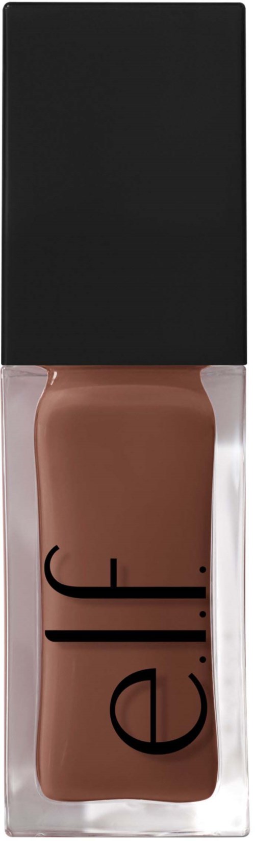A bottle of beige nail polish with a black cap and the brand name 'e.j.' on it.