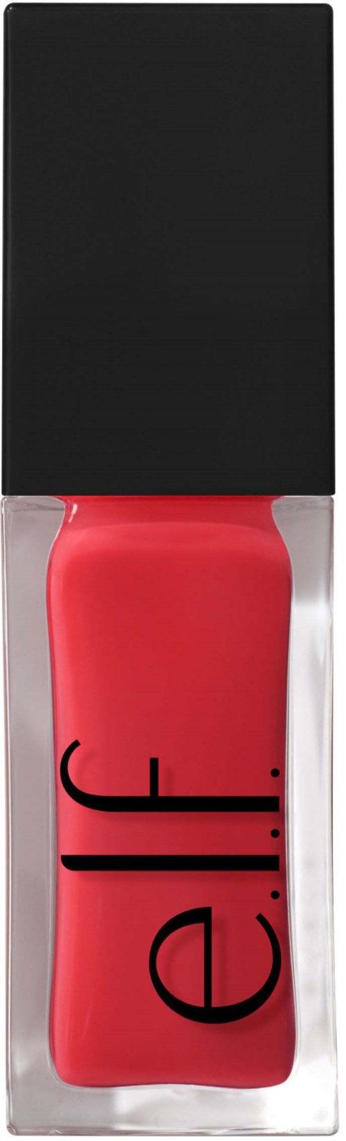 A red nail polish bottle with a black cap and the brand name 'e.l.f.' on the front.