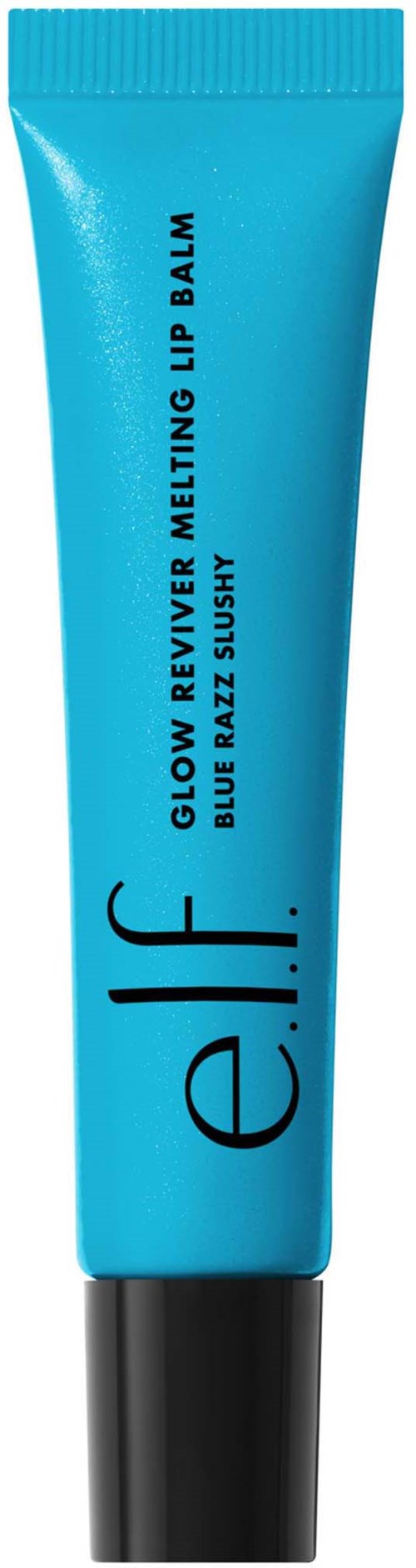 Blå tub med svart lock märkt glow reviver smältande läppbalsam och doft blå razz sushy.