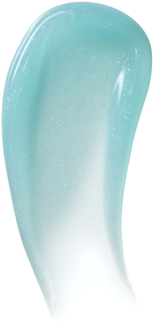 En droppformad nagellacksstreak i teal och vitt med glitter.