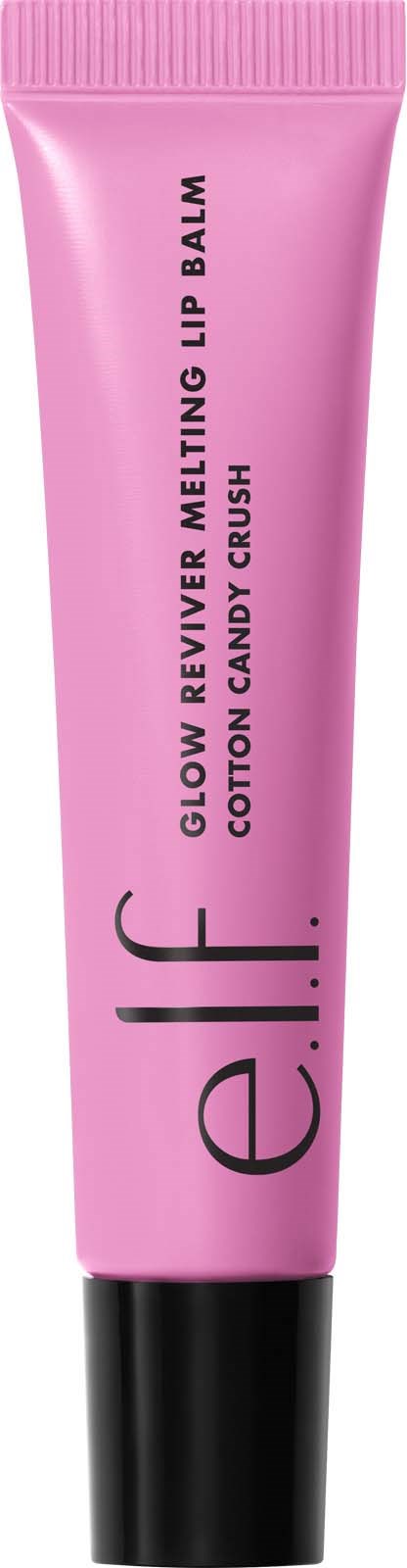 Vaaleanpunainen huulirasva, nimeltä e.l.f. Glow Reviver ja Cotton Candy -maku.