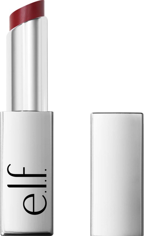 Hopeaes lipstick-suukku, jossa lyan kansi on pois ja näkyvissä huulipuna.