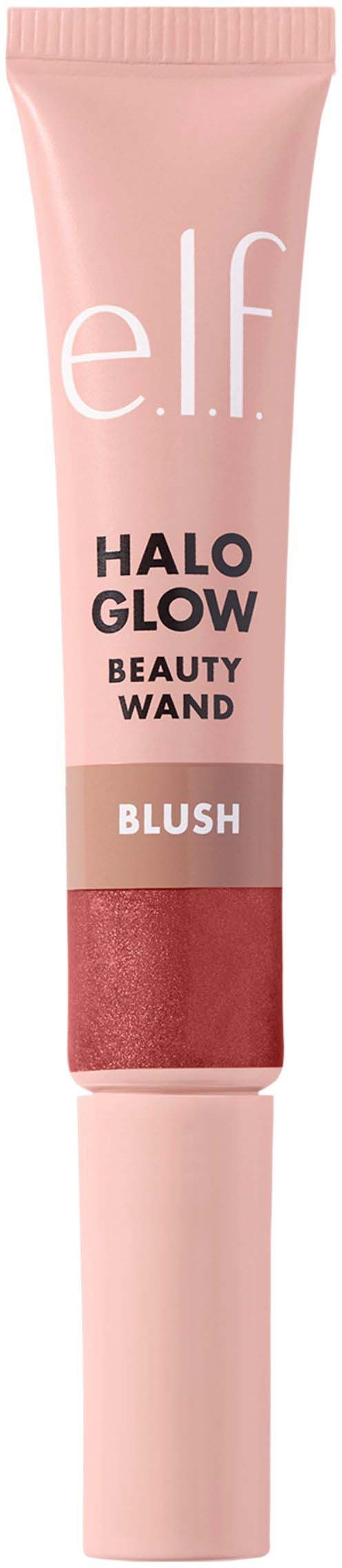 Punia putki elf Halo Glow Beauty Wand -tuotetta, sisältää poskipunakuvioitu sävy, merkintä tuotteen nimestä ja kuvauksesta.