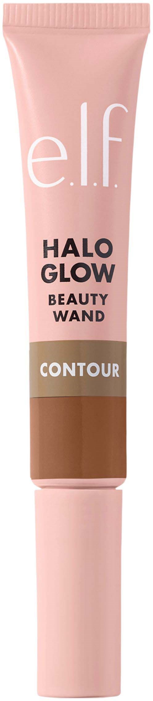 Vaaleanpunainen putki, jossa lukee 'elf' ja 'Halo Glow', 'Beauty Wand' ja 'Contour'.
