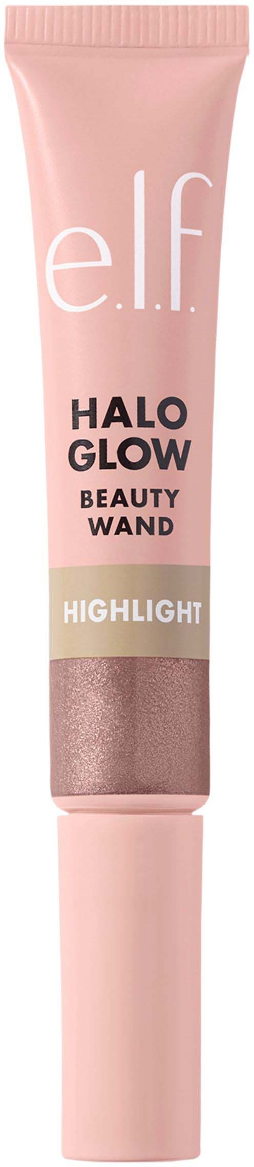 Pinkki e.l.f. Halo Glow Beauty Wand Highlight -putki beigeellä korkilla.