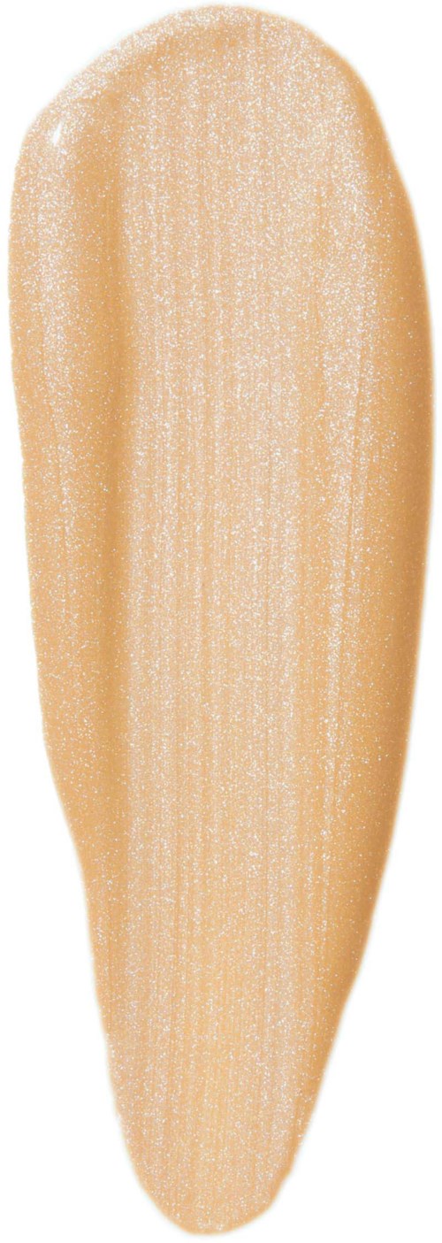 Beige, pitkä ja hieman kaareva meikkikynän veto tai näyte. Se on sileä ja kiiltävä.