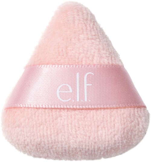 Vaaleanpunainen pehmeä sieni, jossa vaaleanpunainen nauha, jossa lukee 'elf'. Se näyttää meikkisieneltä.