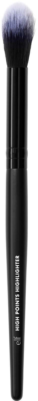 A makeup brush with a black handle and a fluffy, light-colored tip. The handle has white text on it.
