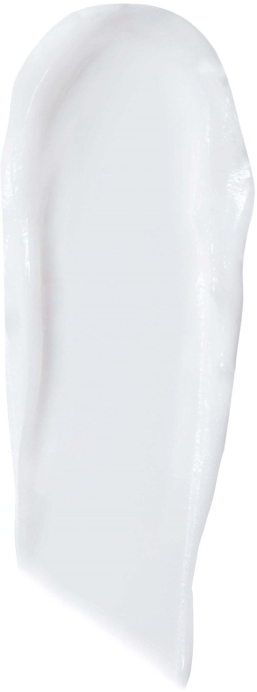 Ett vitt, förlängt, slätt och glänsande klick eller smet av kräm eller lotion. Den har en kurvig form.