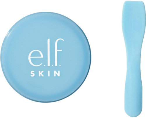Sininen muovinen rasia, jossa lukee 'e.l.f. SKIN', ja vieressä sininen lasta.