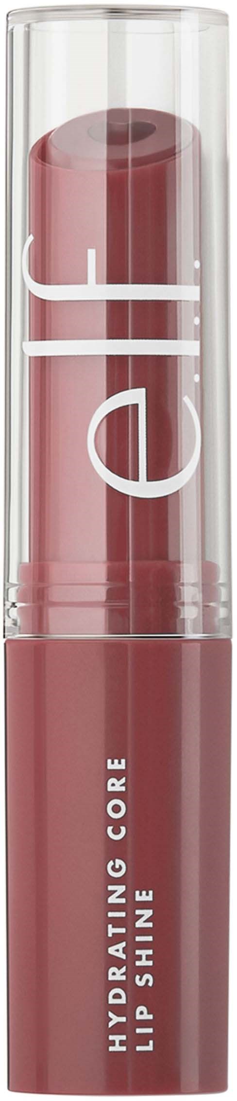 Ett rosa läppglans i en genomskinlig tub med texten "Hydrating Core Lip Shine" på.